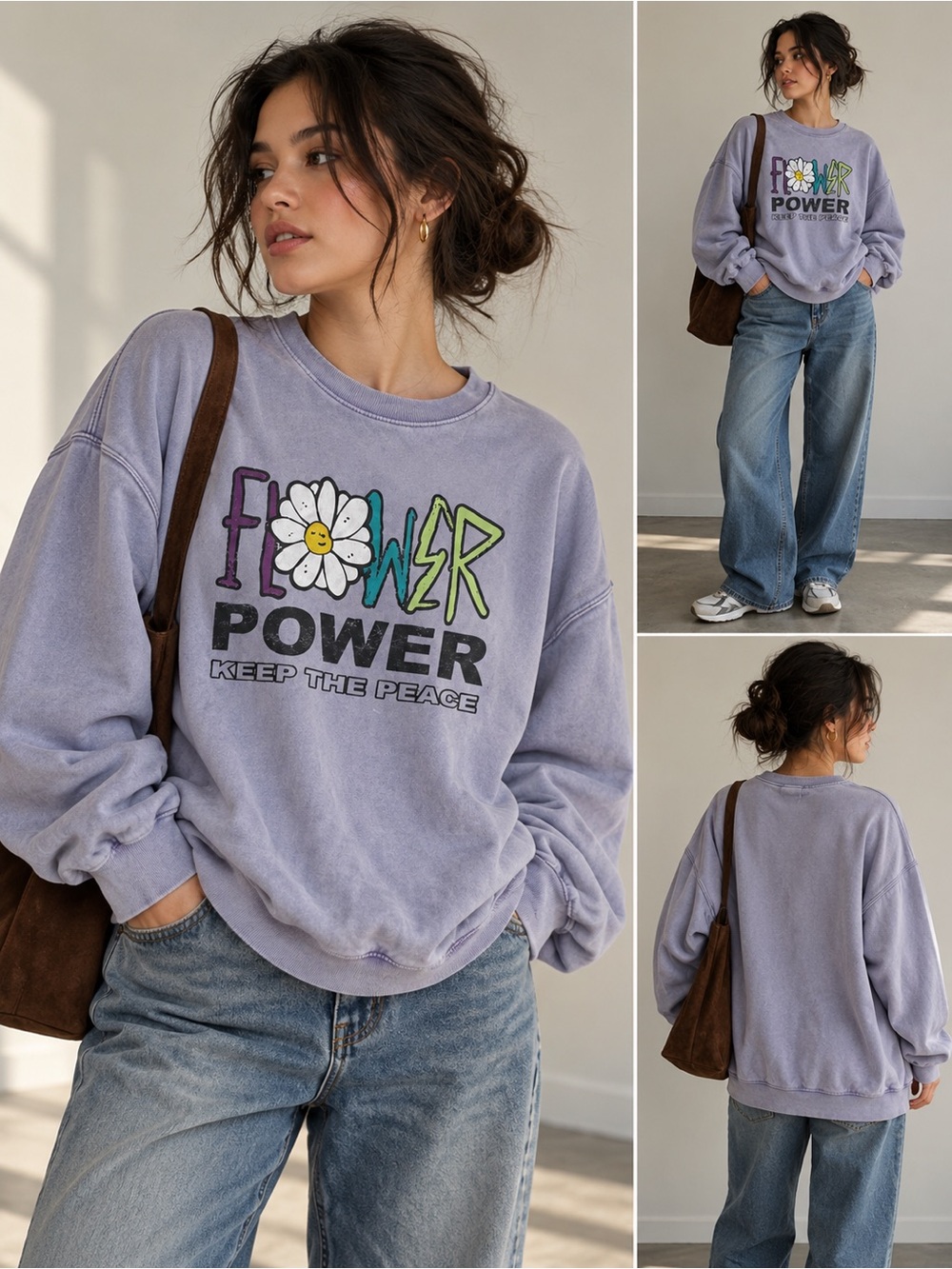 BDG Urban Outfitters Flower Power Graphic Sweatshirt Lavender Oversized M/L
